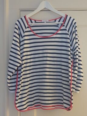 Navy And White Stripe With Red Piping Long Sleeve LAKE Pajama Top